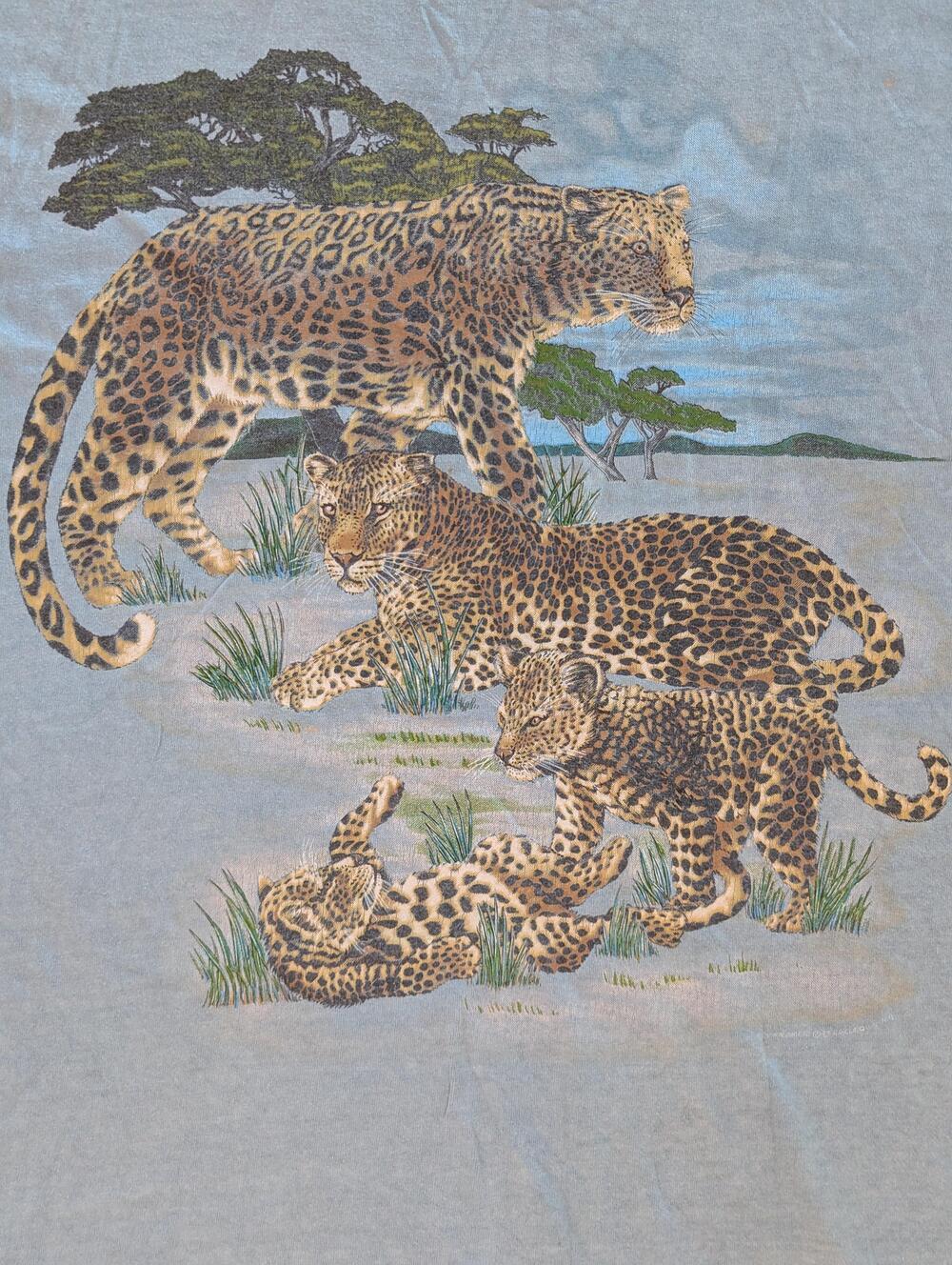Vintage Harlequin NG Shirt Mens L Blue Leopard Wildlife CRES Graphic Tee